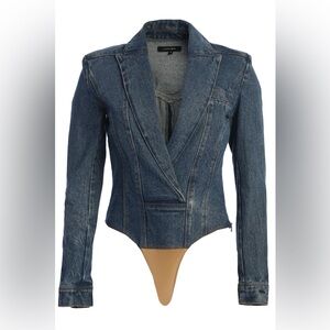 NWT! JLUXLABEL Denim Jeans Medium Wash Dominica Structured Blazer Style Bodysuit